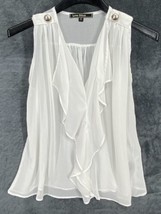 Love Stitch Sz S White Sleeveless Sheer Womens Pullover Top Blouse Silve... - $10.44
