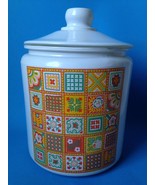 Vintage Painted Glass Cookie Jar Canister w Patchwork Applique Screenpri... - £23.93 GBP