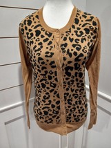 Merona Women Animal Print Cheetah Button Up Light Sweater Cardigan Size Small - £7.85 GBP