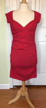 Nicole Miller Ruched deep v bodycon cap sleeve red pink lined VINTAGE Dr... - £27.43 GBP