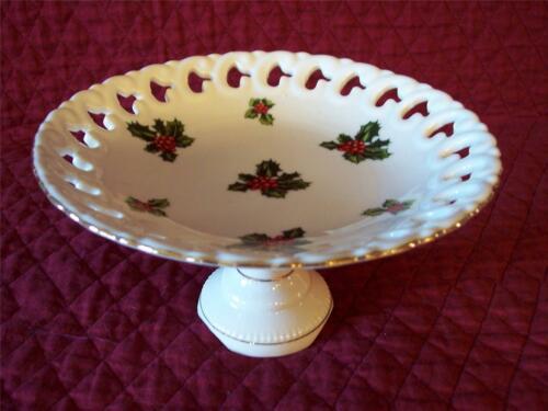 Primary image for LEFTON Holly Round Compote White with Red Berries Gently Used Vintage Condition