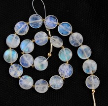 Natural, 20 piece smooth Rainbow white Moonstone disc gemstone beads 10 mm app , - £75.05 GBP