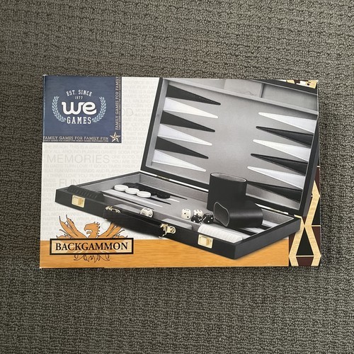 Wood Expressions Boardgame Black Leatherette Backgammon New In Box! 15” ... - $43.48