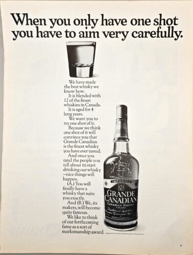 GRANDE CANADIAN WHISKEY BLEND - Shots-Parties-1968 Vintage Print Ad - $12.01