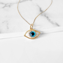 18K 14K 9K Minimalist Solid gold Diamond Evil Eye Pendant Necklace - £280.50 GBP+