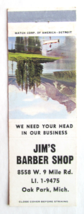 Jim&#39;s Barber Shop - Oak Park, Michigan 20 Strike Matchbook Cover Matchcover MI - £1.37 GBP