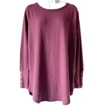 Chaser Waffle Knit Thermal Long Sleeve Button Cuff Size Large Pink Purple - £14.35 GBP