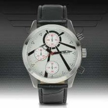 NEW Deporte 14075 Men&#39;s Beacon Chronograph Off White Dial Leather Watch art deco - £24.70 GBP