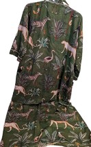 Kimono Robe Indian Cotton Jungle Safari Allover Kantba Print Green Animals Gift - £55.17 GBP
