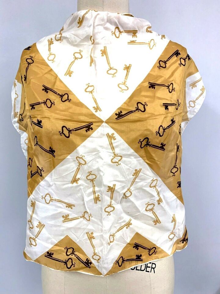60s Vintage Chief Value Silk Scarf Skeleton Key Print Hand Rolled Edges ... - $17.82