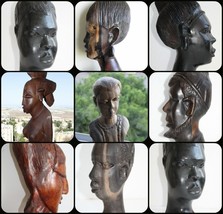 Head Wood Hand Made Carved Vintage Collectible Home Decoration Wooden Rare Ebony - £6.36 GBP+