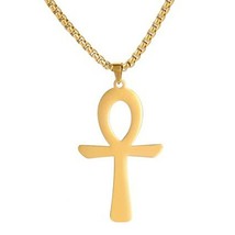 Ankh Necklace Gold Stainless Steel Ancient Egyptian Aunk Amulet Pendant Chain - £15.25 GBP