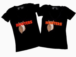 Hooters Girl Black Owl Uniform V-neck Short Sleeve T-Shirt Size XS - 2 pack - £28.83 GBP