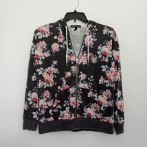 Derek Heart Black Floral Hooded Zip Up Sweatshirt with Drawstring - $14.85