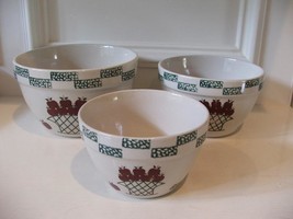 Set of 3 Matching Mixing Serving Bowls Pottery White w Apple Decor Motif EUC - £26.29 GBP