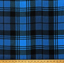 Fleece Plaid Blue and Black Squares Fleece Fabric Print by the Yard A511.44 - £8.24 GBP