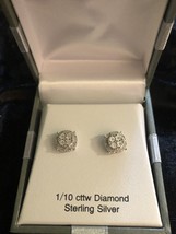 Diamond Stud Round Earrings (1/10 ct. t.w.) in Sterling Silver - £43.78 GBP