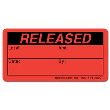 &quot;QC Released&quot; Quality Control, Red Dayglo, 1.5&quot; x 0.75&quot;, Roll of 1,000 Labels - £23.11 GBP