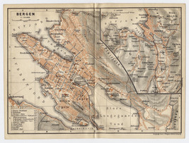 1903 Original Antique Map City Of Bergen / Norway - £23.35 GBP