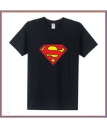 Super Hero&#39;s Supermen&#39;s Black Cotton Short Sleeve O Neck Unisex Basic Te... - £33.69 GBP