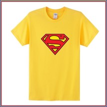 Super Hero&#39;s Supermen&#39;s Yellow Cotton Short Sleeve O Neck Tee Shirt - $41.95