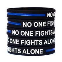10 No One Fights Alone Silicone Wristbands with Thin Blue Line - £11.77 GBP