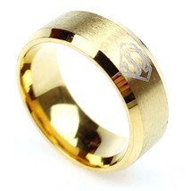 8mm Brushed Stainless Steel Superman Fashion Ring (Gold, 10) - £8.56 GBP