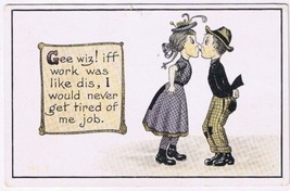Postcard Kissing Couple If Work Was Like This I&#39;d Never Get Tired Of Me Job - £3.15 GBP