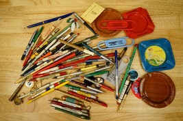 Vintage Estate Lot Writing Advertising Pens Pencils Keychains Ashtrays Dialer - £97.31 GBP