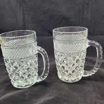 2 Anchor Hocking Mugs Wexford Pattern Diamond Clear Glass Beer 16 oz 5 1/8” Vtg - £15.73 GBP