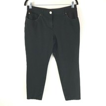 Chicos Crop Pants So Slimming Elastic Waist Black Faux Leather Trim 1 Short - £15.13 GBP