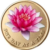 Pink Lotus Flower One Day At A Time Medallion With Serenity Prayer - £8.78 GBP