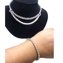 Art Deco Dorsons Sterling Silver Crystal Rhinestone Choker Necklace &amp; Bracelet - £378.51 GBP