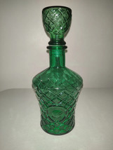 Vintage Diamond Cut Emerald Green Glass Decanter Italian style - $54.45