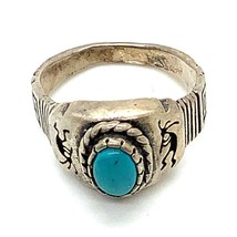 Vintage Sterling Silver Signed Shube&#39;s Dakota West Turquoise Stone Ring Band 7 - £37.94 GBP