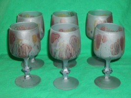 6 Modern Art Glass Wine Glasses Pastel Drip Paint Surreal Psychedelic Spirit Mod - £54.78 GBP