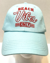 Beach Vibes Only Womens Adjustable Lightweight Ball Cap Light Blue Red Embroider - £10.07 GBP