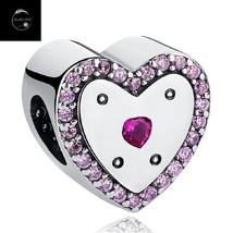 Genuine Sterling Silver 925 Pink Love Heart Family Daughter Mum Nan Bead Charm - £15.86 GBP