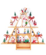 Vtg Kitschy Christmas Miniature Collection On Tree Shaped Shelf Santa Bo... - $372.45 MXN