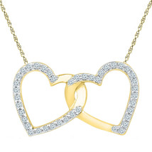 10kt Yellow Gold Womens Round Diamond Double Linked Heart Pendant 1/6 Cttw - £127.89 GBP