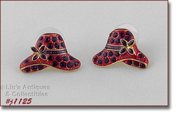 Signed Eisenberg Ice Red Hat Purple Rhinestones Earrings (#J1125) - £22.30 GBP