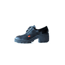 Vtg Kickers Shoes 90&#39;s Black Leather Lace Up Platform Shoes *Excellent* Sz 5 - £94.81 GBP
