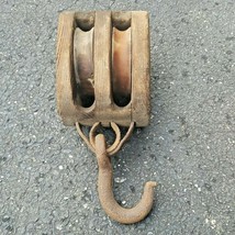  Vintage Cast Iron Wood Barn Pulley Block and Tackle Double Pulley Antique  - $38.99