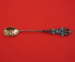 French and Franklin Mfg Co Enameled Sterling Silver Olive Spoon GW Pierced Blue - £100.46 GBP