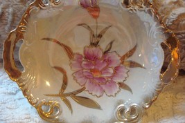 German LUSTERWARE 2 handles bowl 8&quot;, PURPLE flower &amp; gold[#27] - £26.85 GBP