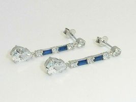 4ct Pear Cut Diamond Blue Sapphire Drop Dangle Earrings 14k White Gold Finish - £66.65 GBP
