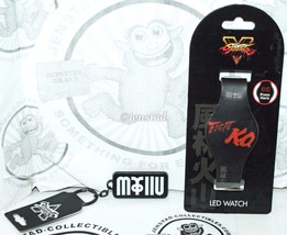 2 Lot Ryu Street Fighter V Fight Ko Led Vinyl Black Wrist Watch + Keychain New - £11.76 GBP