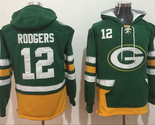 Aaron Rodgers #12 Green Gold Uniform Pocket Lace-Up Pullover Hoodie - $75.99