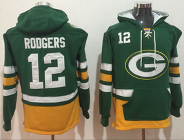 Aaron Rodgers #12 Green Gold Uniform Pocket Lace-Up Pullover Hoodie - $75.99
