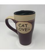 Nantucket Home Cat Lover Mug With Lid Purple &amp; Beige - $16.84 CAD